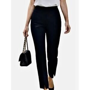 St. John Caviar Black Slit Crepe Knit Pants Trousers Classic Luxury Minimalist